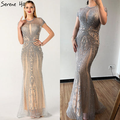 AUF LAGER 2025 Luxus-Cap-Ärmel voller Diamanten O-Ausschnitt Meerjungfrau Abendkleider Design Perlen Abendkleider Plus Size LA60742 