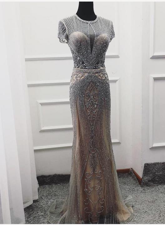 IN STOCK 2025 Luxury Cap Sleeve full diamond O-Neck Mermaid Evening Dresses Design Beading Evening Gowns Plus Size LA60742