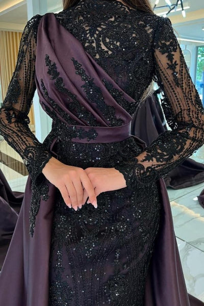 luxury lace embroidered prom dress sexy evening dresses with detachable tail Y4998