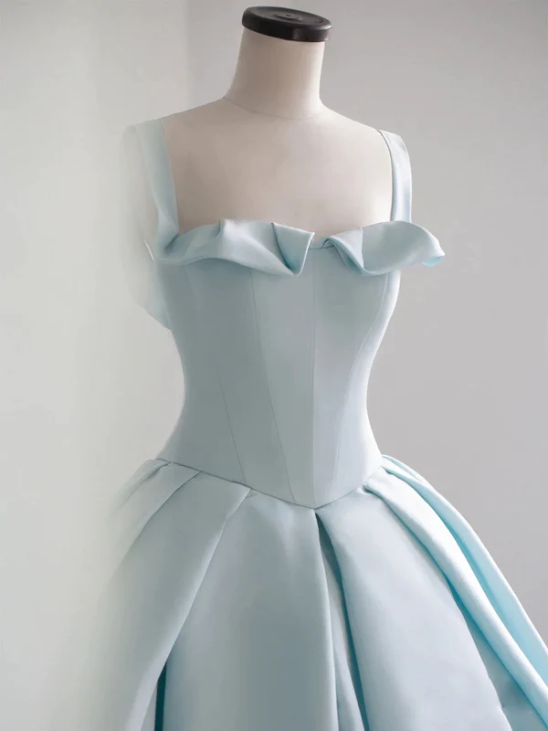 Vestido largo de satén azul para gala, vestido azul de quinceañera Y392