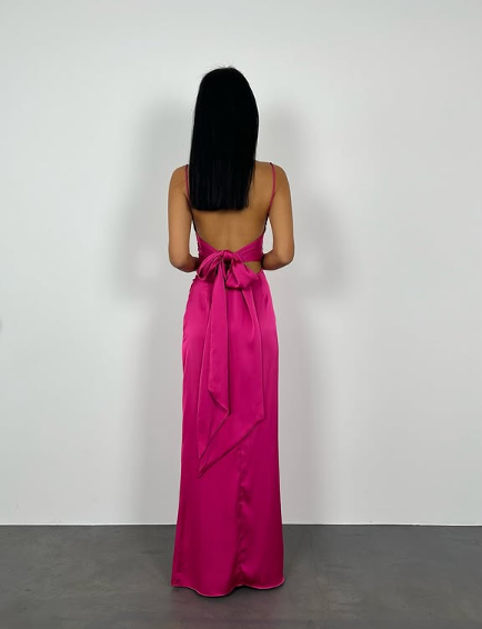 Vestido de fiesta largo sexy rosa intenso con escote en V y espalda descubierta Y7894