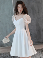 Weißes Satin-Kurzballkleid, weißes Homecoming-Kleid, Y2423