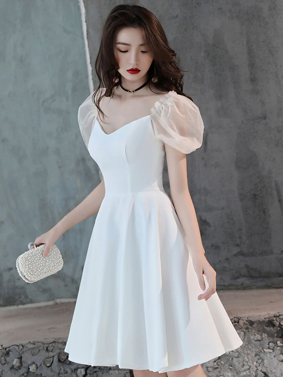 White Satin Short Prom Dress White Homecoming Dress Y2423