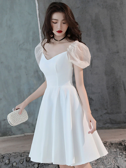 White Satin Short Prom Dress White Homecoming Dress Y2423