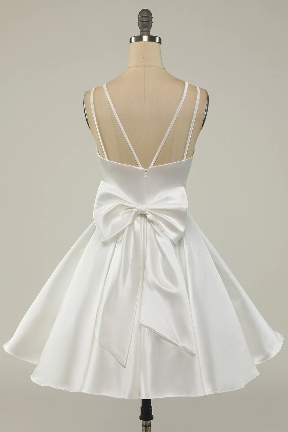 Weißes Satin A-Linie Abschlusskleid, Weißes kurzes Homecoming-Kleid Y1849