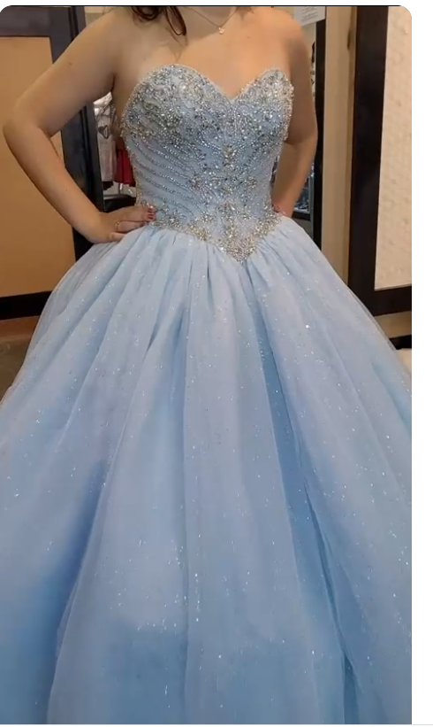 Vestido de fiesta con cuentas y top de corsé azul claro con purpurina, vestido de fiesta con cuentas azul claro para niña dulce Y774