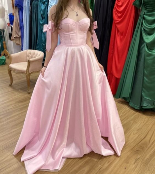 Classic Pink A-line Prom Dress Pink Evening Dress Y6763