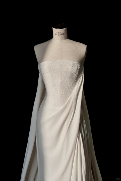 Vestido de fiesta largo de satén con encaje, sencillo y sin tirantes, vestido de noche blanco Y8689