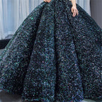 Indigo Blue Gold V-Neck Luxury Evening Dresses 2025 Sleeveless Sequined Sexy Ankle-Length Formal Gowns HA2154