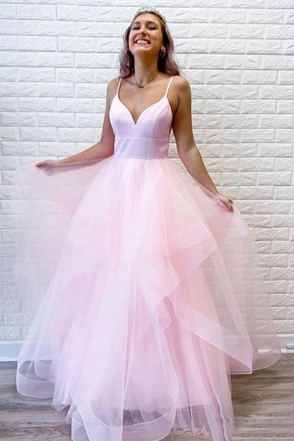 Inspiriertes Ballkleid mit Rüschen, Rosa, Abendkleider SYP39