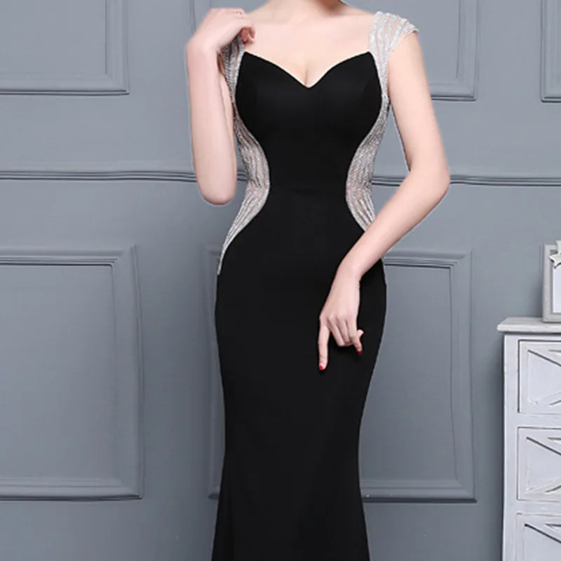 Sex Black Backless Satin V-neck Zipper Elegant Evening Dresses Mermaid Party Gown Evening Gowns Formal Dresses LX180-payinti
