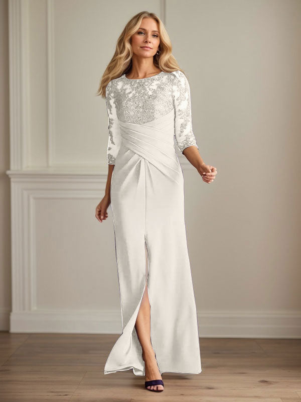 Vestido para madre de la novia de crepé elástico con encaje color ciruela