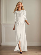 Vestido para madre de la novia de crepé elástico con encaje color ciruela