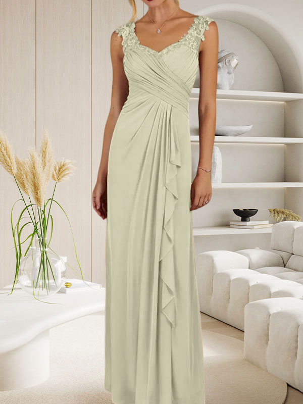 Champagnerfarbenes A-Linien-Kleid mit herzförmigem Ausschnitt und plissiertem Netzstoff