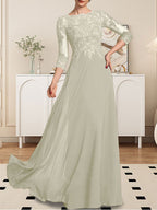 Vestido de gasa con encaje y lentejuelas para madre de la novia, corte A, largo hasta el suelo