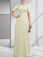 Vestido de gasa con encaje y lentejuelas para madre de la novia, corte A, largo hasta el suelo