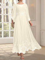 Vestido de gasa con encaje y lentejuelas para madre de la novia, corte A, escote ilusión, largo hasta los tobillos