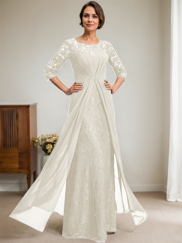 Vestido de gasa con encaje, ilusión, corte A, largo hasta el suelo, para madre de la novia, con volantes y cuentas