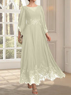 Vestido de gasa con encaje y lentejuelas para madre de la novia, corte A, escote ilusión, largo hasta los tobillos