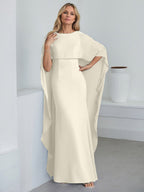 Vestido de gasa para madre de la novia, largo hasta el suelo, con escote redondo y volantes en cascada