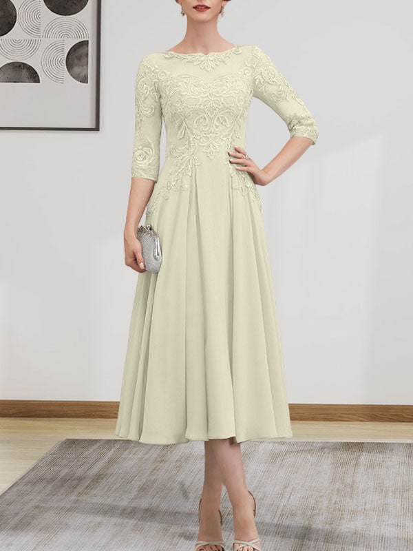 Vestido de gasa con encaje, corte A, ilusión, largo hasta la rodilla, para madre de la novia, con lentejuelas y abalorios