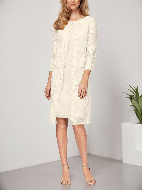 Vestido de gasa con encaje y corte en A hasta la rodilla para madre de la novia con chaqueta