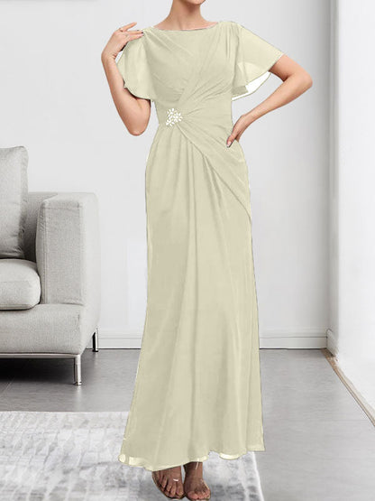 A-line Scoop Illusion Tea-Length Chiffon Lace Mother of the Bride Dress With Beading Sequins
