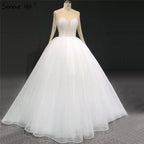 Vestidos de novia sexys con lentejuelas y cuentas color marfil, mangas largas y brillantes, cuello redondo, HA2332, hechos a medida 