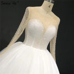 Vestidos de novia sexys con lentejuelas y cuentas color marfil, mangas largas y brillantes, cuello redondo, HA2332, hechos a medida 