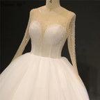 Vestidos de novia sexys con lentejuelas y cuentas color marfil, mangas largas y brillantes, cuello redondo, HA2332, hechos a medida 