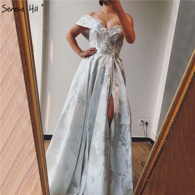 Im Angebot Keine Rückgabe Keine Rückerstattung Verkauf Elfenbein One Shoulder Sexy Abendkleider Lang 2025 Dubai Handgemachte Blumen Diamanten Abendkleid LA60947 