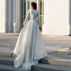 Ivory V Neck Full Sleeve Wedding Dresses Empire Stretch Satin Prom Gowns Zipper Back Summer New Luxury Vestidos De Novia-payinti