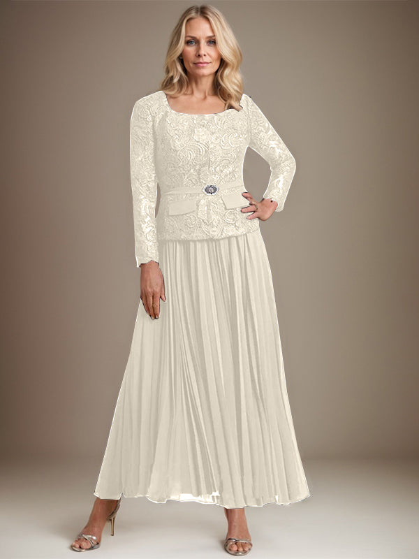 Vestido de gasa para madre de la novia con corte A, cuadrado, largo hasta los tobillos, con pliegues