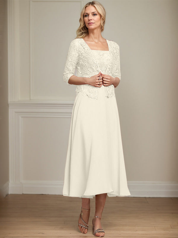 Vestido de gasa con encaje y lentejuelas para madre de la novia, corte A, largo hasta la rodilla