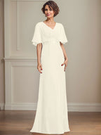 Vestido de gasa para madre de la novia, corte A, escote en V, largo hasta el suelo, con apliques de lentejuelas plisadas y encaje