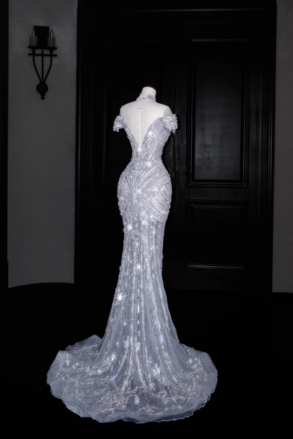 Vestido de noche de tul con lentejuelas y hombros descubiertos, con purpurina y cuentas, corte sirena, para fiesta de graduación y boda, Y8685