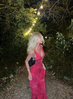Elegante vestido de noche con escote en V profundo y estampado floral, vestido de fiesta Y4548