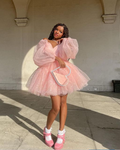 Vestido rosa de fiesta de bienvenida, corte A, abullonado, para fiesta de cumpleaños Y4238