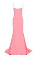 Mermaid Long Prom Dress Pink Spaghetti Straps Evening Dress Y272