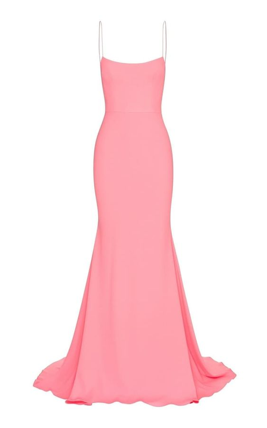 Vestido de fiesta largo de sirena con tirantes finos en color rosa Y272
