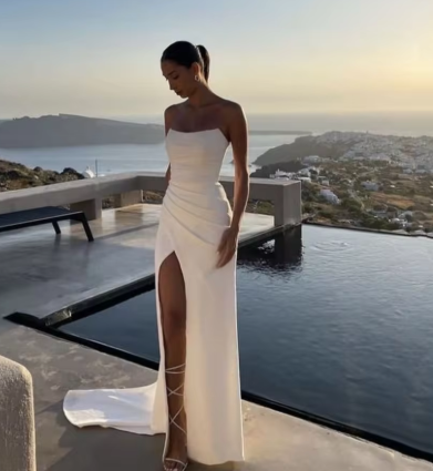 Elegantes weißes trägerloses Ballkleid weißes Abendkleid Y7290