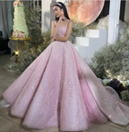 Neue Ankunft Rosa Träger Pailletten Perlen Lange Ballkleid Formale Anlass Kleider Y4918