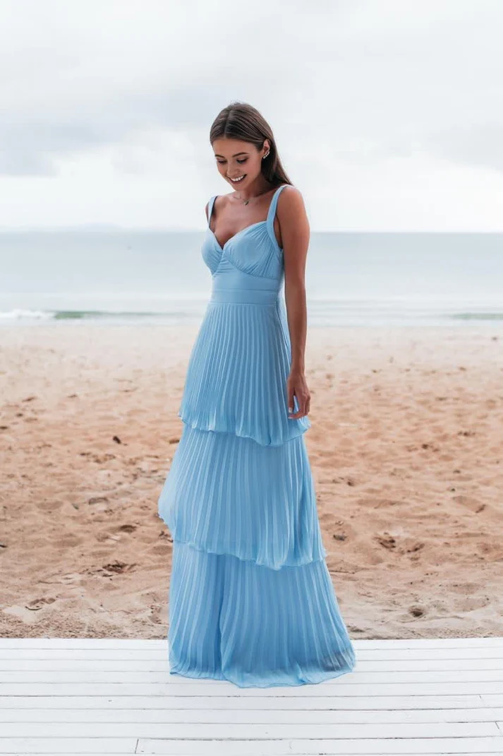 Vestido de fiesta azul encantador, vestido de noche largo Y6363