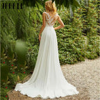 Beach Lace Chiffon Wedding Dress Charming O-Neck Appliques Bridal Gowns A-Line Backless Sleeveless Robe De Mariee 2024-payinti