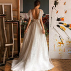 Elegant Glitter Sweetheart Wedding Dresses For Women A-Line Batwing Sleeves Bridal Gown Tulle Backless Robe De Mariée-payinti