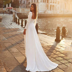 Satin Wedding Dresses For Bride With Long Sleeves Simple Sexy Bridal Gowns Sweetheart A Line Button Robe De Mariee-payinti