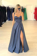 Sexy rückenfreies Spaghettiträger-A-Linien-Abendkleid in Volltonfarbe und bodenlanger Länge Y4930