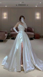 Vestido de novia modesto de satén blanco, vestido de novia blanco Y4059