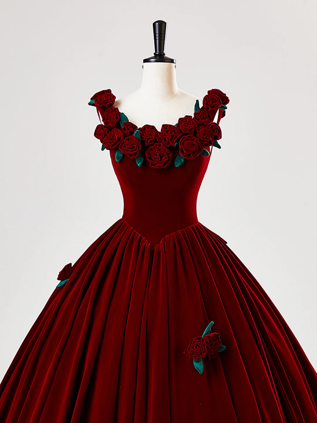 Wunderschönes burgunderrotes Quinceanera-Kleid aus Samt mit Rosenblüten Y7750