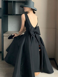 Elegante vestido negro de fiesta de graduación, cumpleaños, sin espalda, con lazo grande, para invitados de noche, vestidos largos de fiesta de verano Y5790